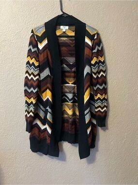Missoni Chevron Open-Front Cardigan - Black, Mustard, Brown, Gray